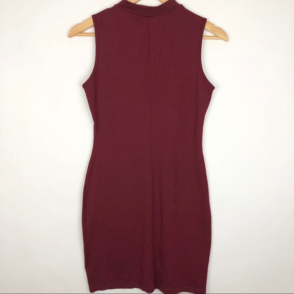 Say What? Body Con Rhinestone Maroon Sleeveless Mock-neck Dress - Picture 6 of 12